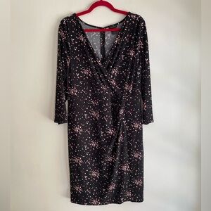 NWT Ann Taylor Black Wrap Midi Dress with Dot Pattern